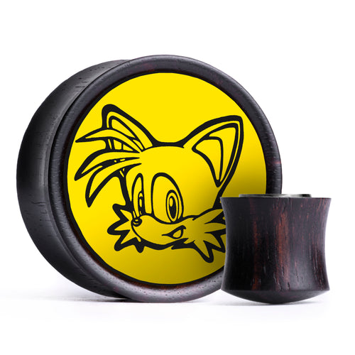 Tails Plug / Dehnstab - Gelb & Schwarz Einlage Ebenholz | Konvexe Doppelflare