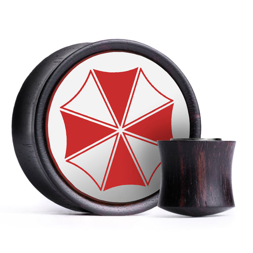 Umbrella Corp. Resident Evil Plug / Gauge - White & Red Inlay Ebony Wood | Convex Double Flare