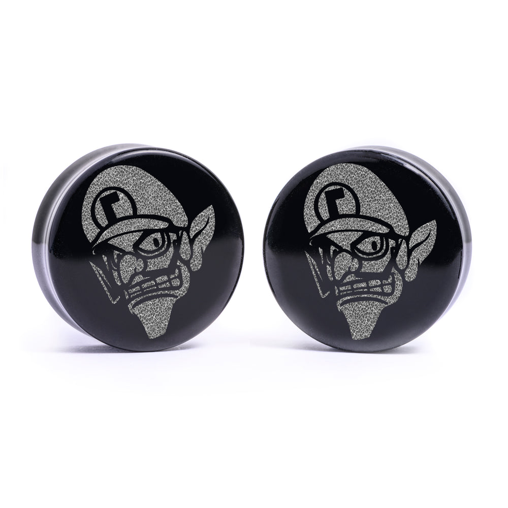 Waluigi Plug / Dehnstab - Schwarzes Glas | Flache Vorderseite, Double Flare