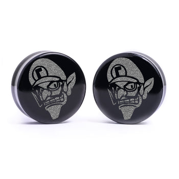 Waluigi Plug / Dehnstab - Schwarzes Glas | Flache Vorderseite, Double Flare