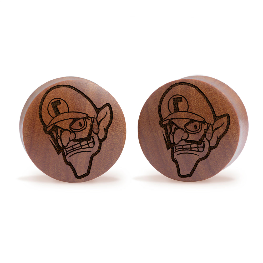 Waluigi Plug / Gauge - Saba Wood | Convex Double Flare - Lasered To Order In House At Custom Plugs HQ