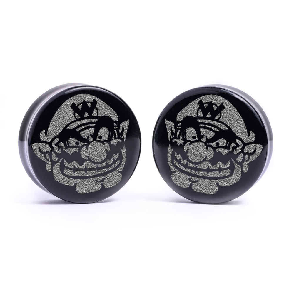 Wario Plug / Gauge - Black Glass | Flat Faced Double Flare - Lasered To Order In House At Custom Plugs HQ