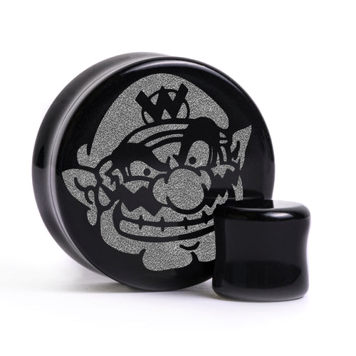 Wario Plug / Dehnstab - Schwarzes Glas | Flache Vorderseite, Double Flare