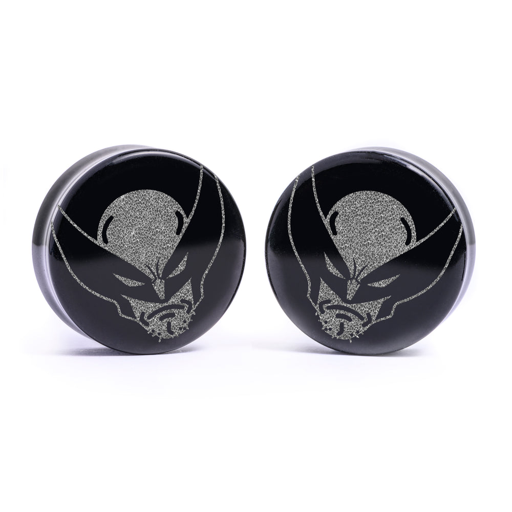 Wolverine Plug / Gauge - Black Glass | Flat Faced Double Flare - Lasered To Order In House At Custom Plugs HQ