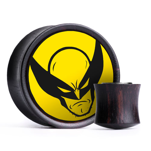 Wolverine Plug / Gauge - Yellow & Black Inlay Ebony Wood | Convex Double Flare