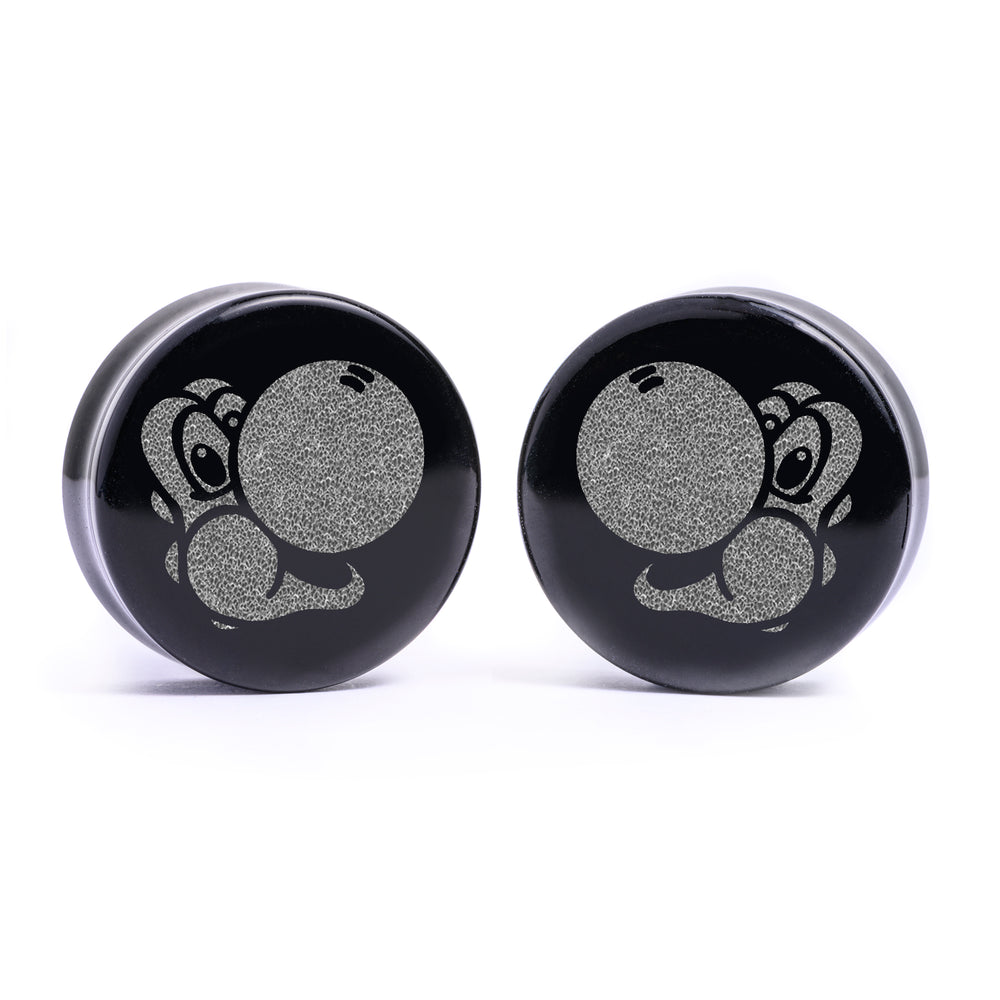 Yoshi Plug / Gauge - Black Glass | Flat Faced Double Flare - Lasered To Order In House At Custom Plugs HQ