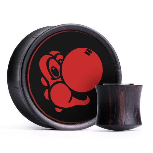 Yoshi Plug / Gauge - Black & Red Inlay Ebony Wood | Convex Double Flare