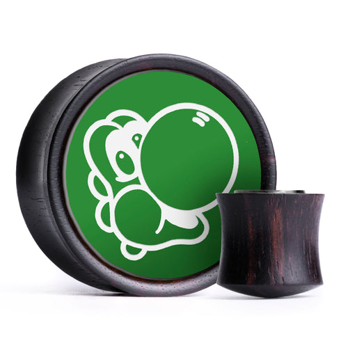 Yoshi Plug / Gauge - Green & White Inlay Ebony Wood | Convex Double Flare