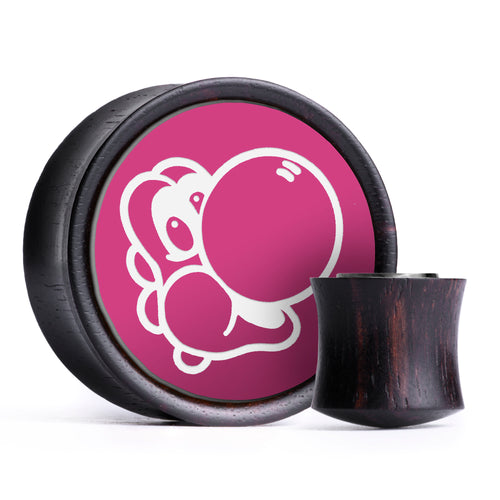 Yoshi Plug / Gauge - Pink & White Inlay Ebony Wood | Convex Double Flare