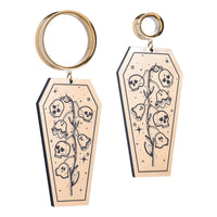 Boucles d'oreilles plug à pampille cercueil fleurs mortes doré