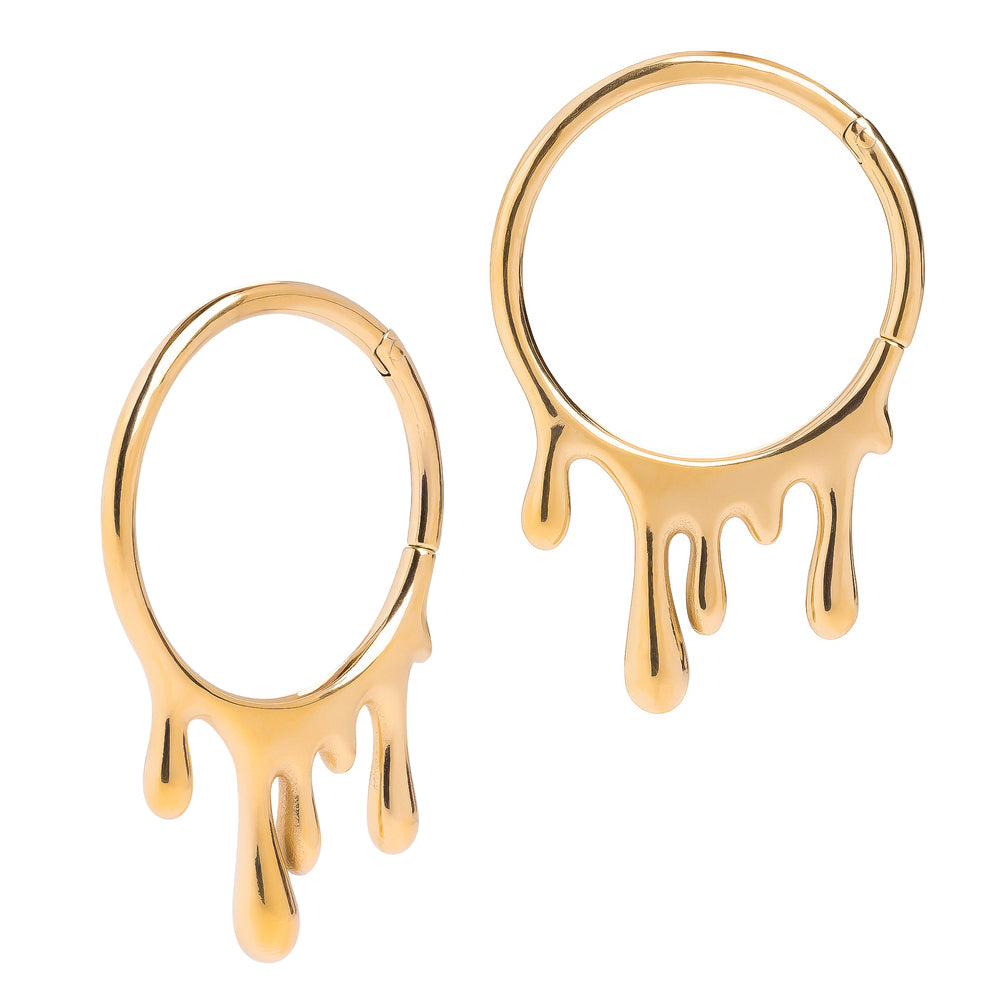Gold Drippy Ear Hangers - Pair - Pair Of Gold Drippy Ear Weights for Stretched Ears
