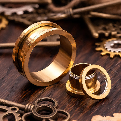 Gold Screwback Stainless Steel Tunnel