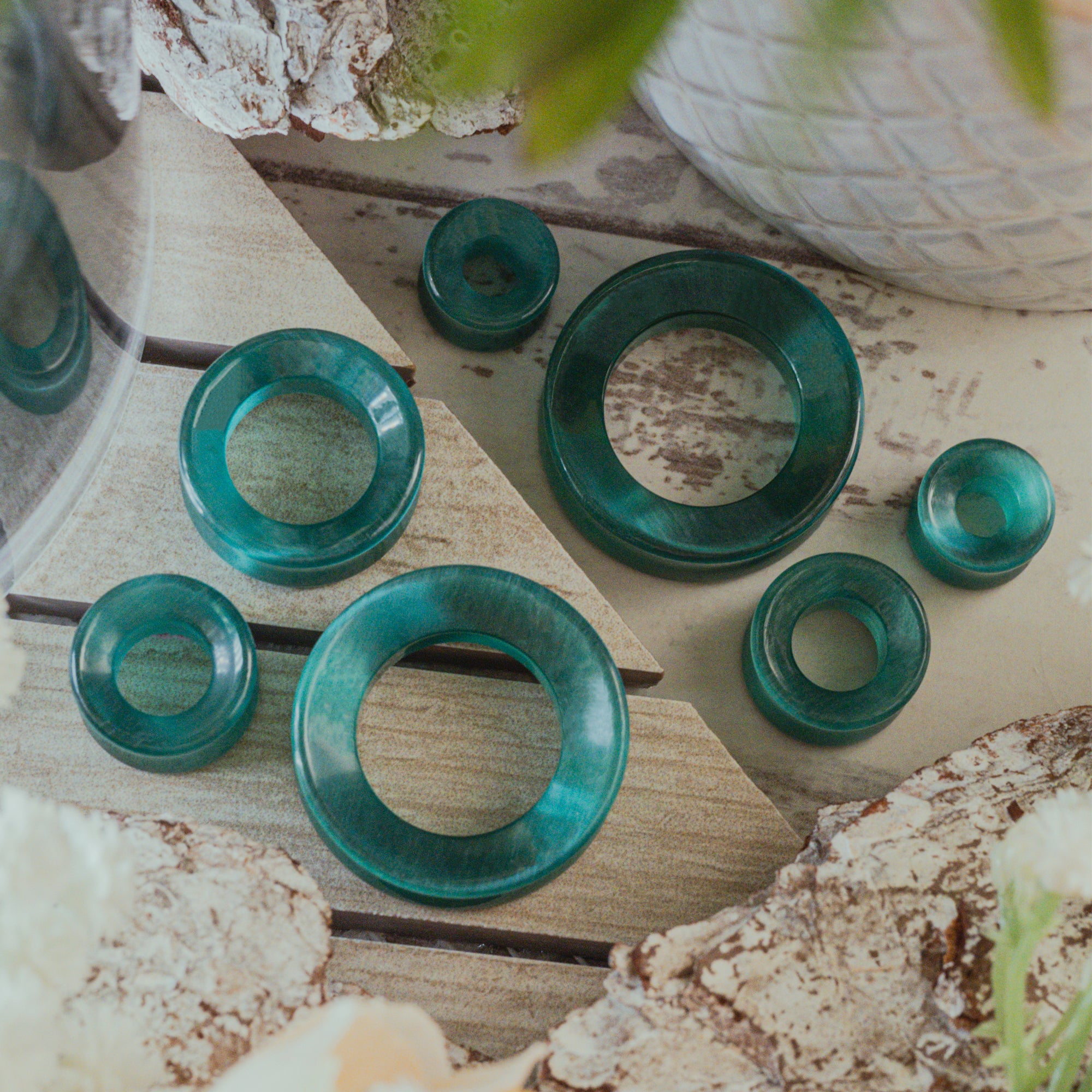 Green Cats Eye Glass Ear Tunnel