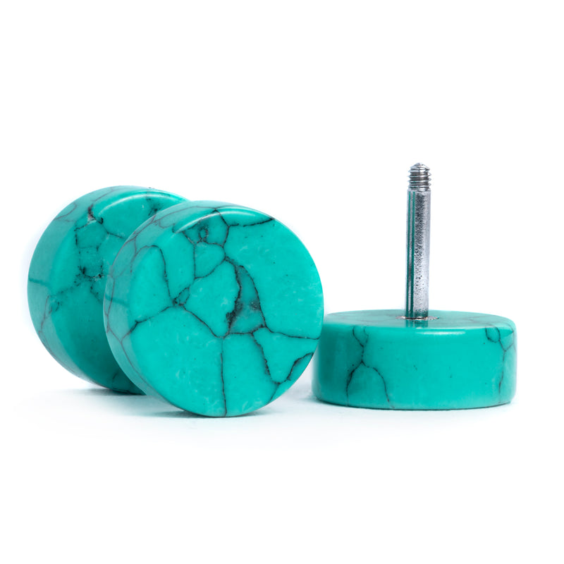 Faux Gauge / Plug d'oreille en howlite verte