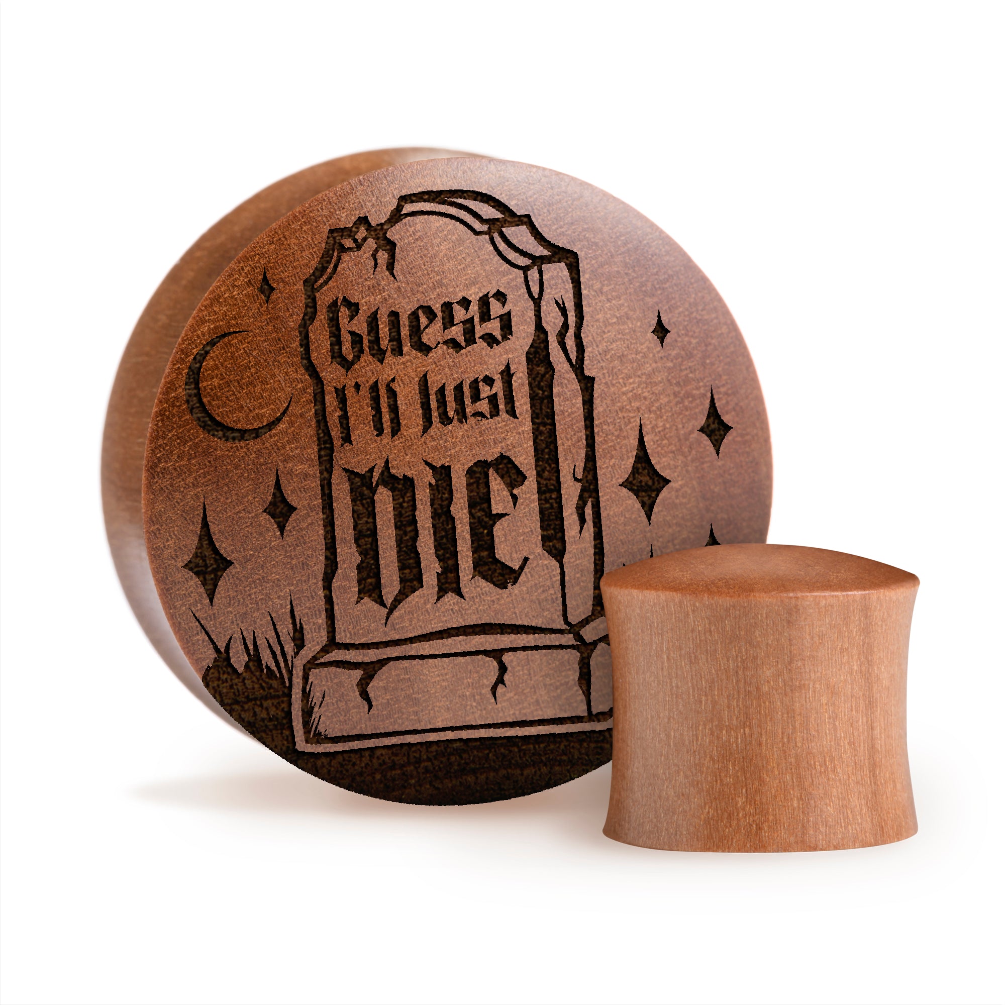 Guess I'll Just Die Gravestone Plug / Gauge - Saba Wood | Convex Double Flare