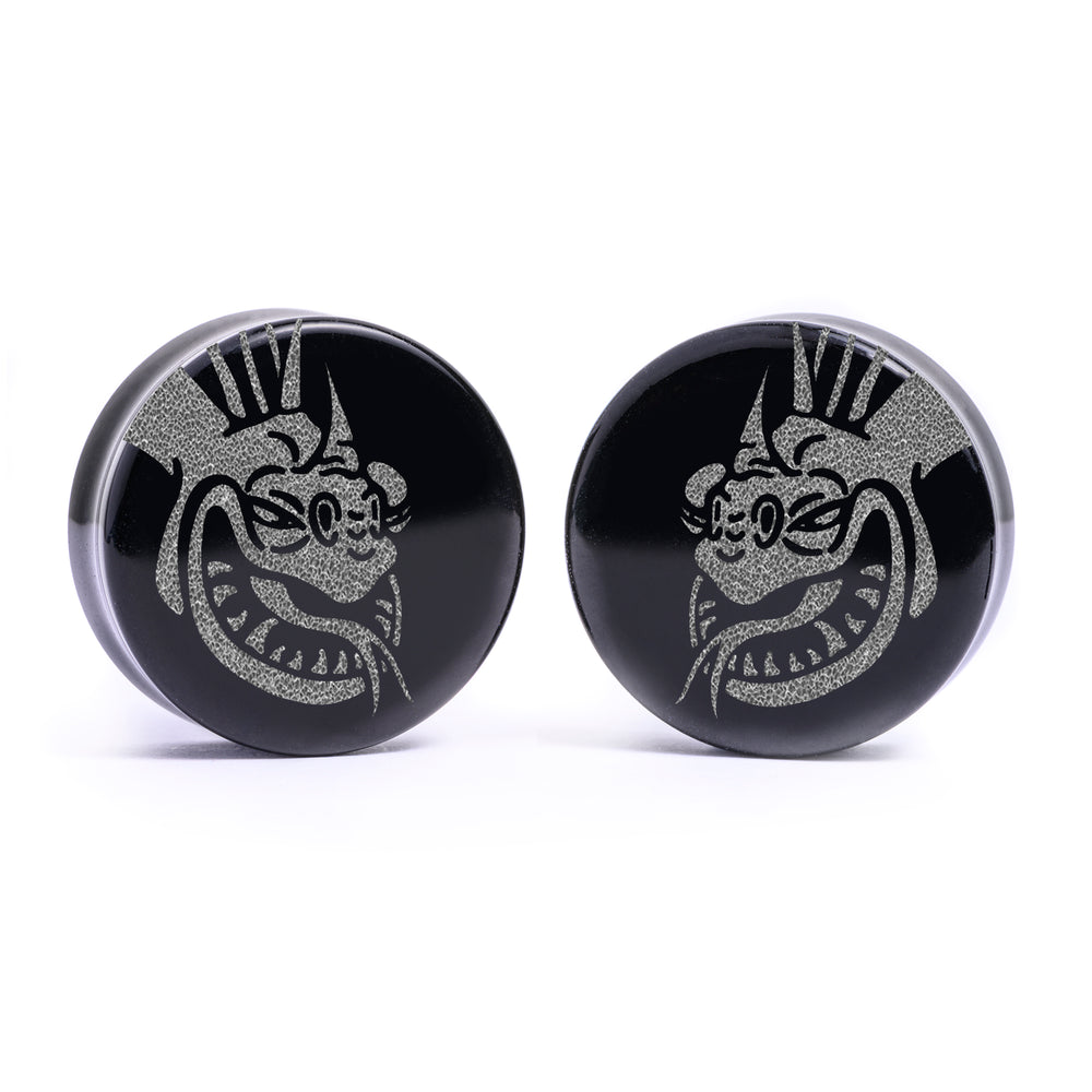 Barf & Belch Plug / Gauge - Black Glass | Flat Faced Double Flare - Lasered To Order In House At Custom Plugs HQ