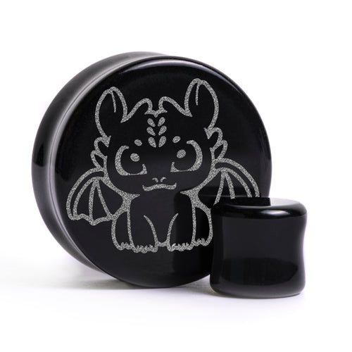 Chibi Toothless Plug / Gauge - Black Glass | Flat Faced Double Flare
