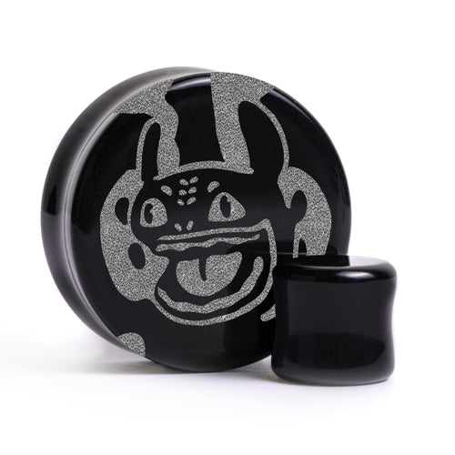 Goofy Toothless Plug / Gauge - Black Glass | Flat Faced Double Flare