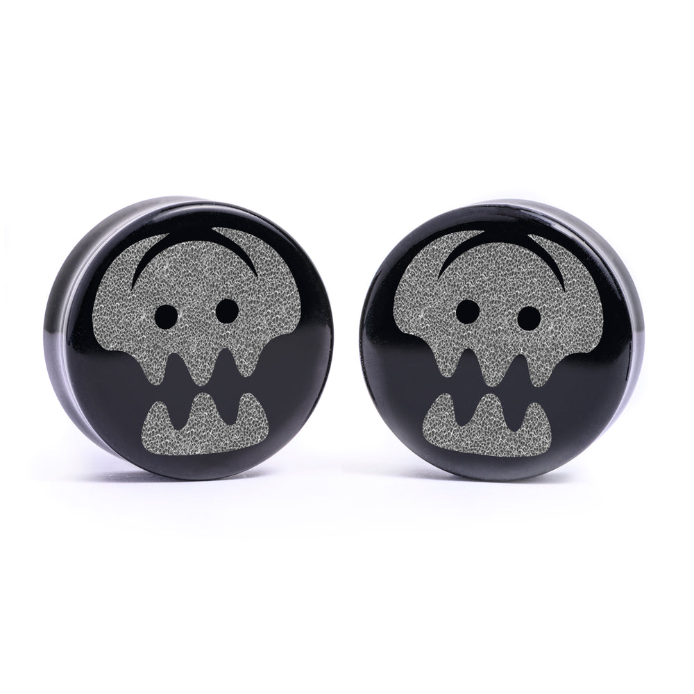Hiccup's Insignia Plug / Gauge - Black Glass | Flat Faced Double Flare - Lasered To Order In House At Custom Plugs HQ