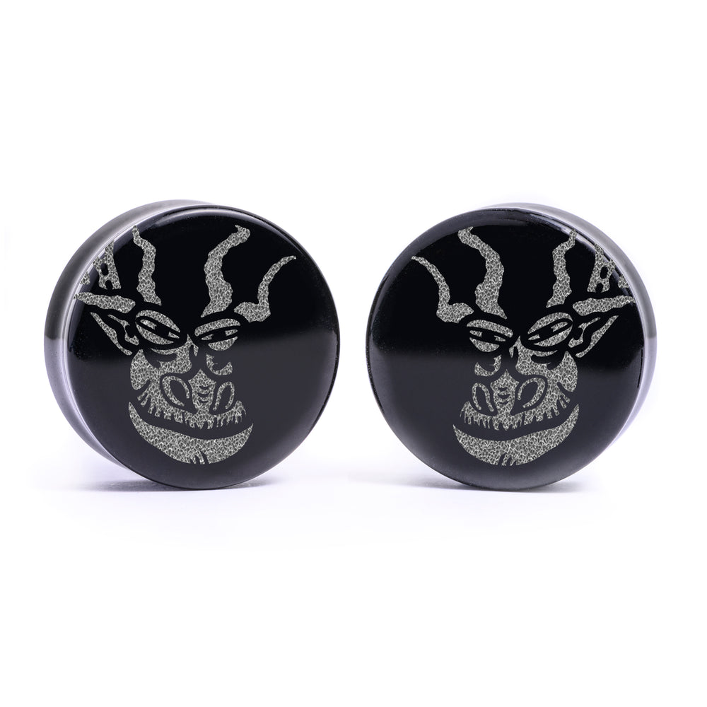 Hookfang Plug / Gauge - Black Glass | Flat Faced Double Flare - Lasered To Order In House At Custom Plugs HQ