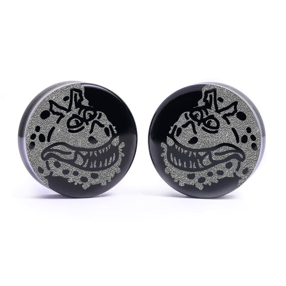 Meatlug Plug / Gauge - Black Glass | Flat Faced Double Flare - Lasered To Order In House At Custom Plugs HQ