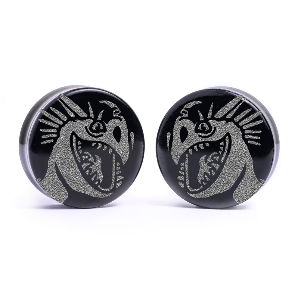 Stormfly Plug / Gauge - Black Glass | Flat Faced Double Flare - Lasered To Order In House At Custom Plugs HQ