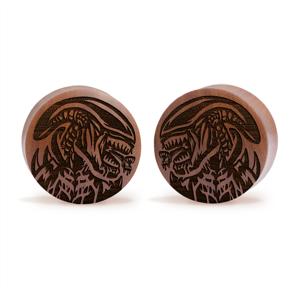 Alien Xenomorph Plug / Dehnstab - Saba-Holz | Konvexe Doppelflare