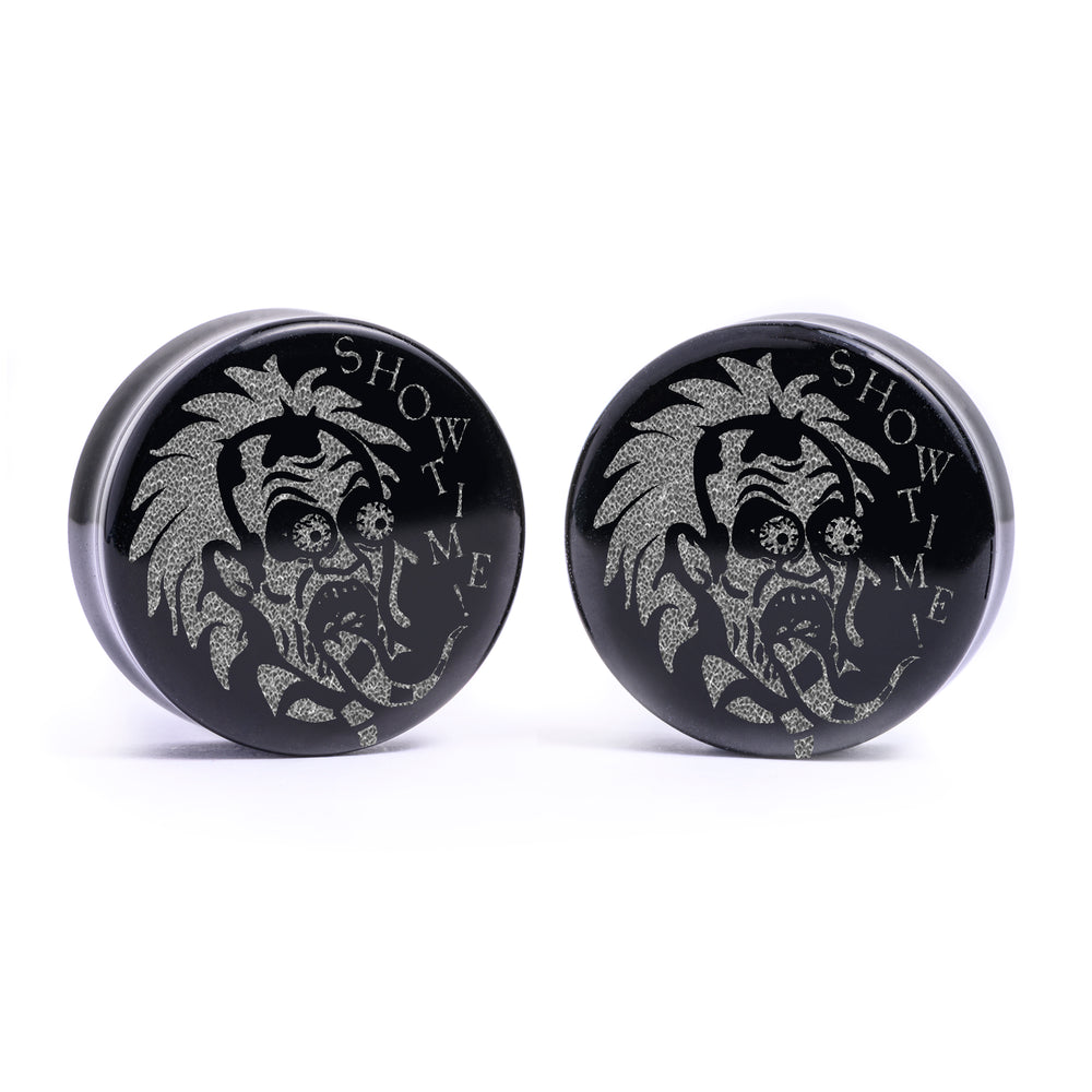 Beetlejuice Plug / Gauge - Black Glass | Flat Faced Double Flare - Lasered To Order In House At Custom Plugs HQ