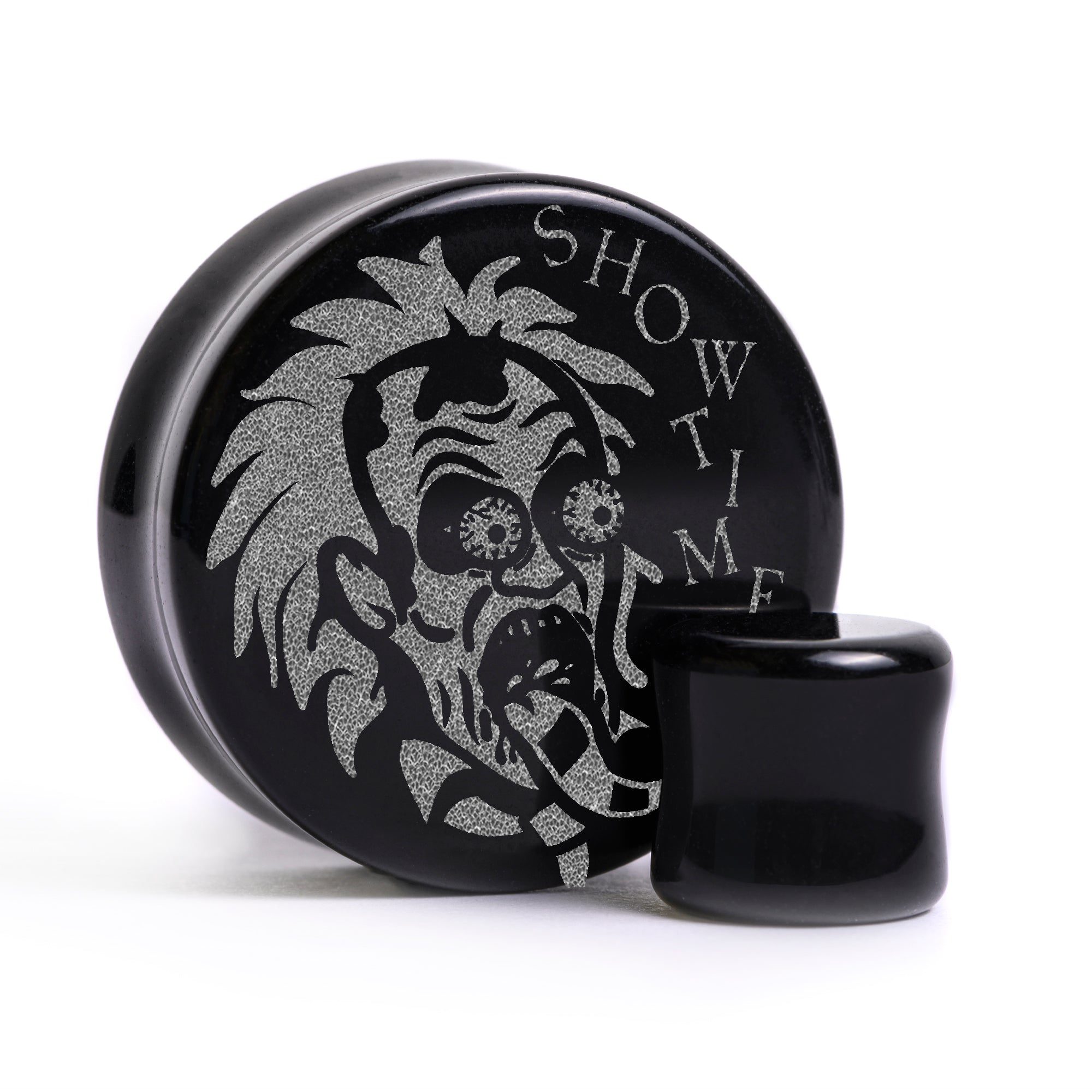 Beetlejuice Plug / Gauge - Schwarzes Glas | Flach Gesichts Doppelflansch