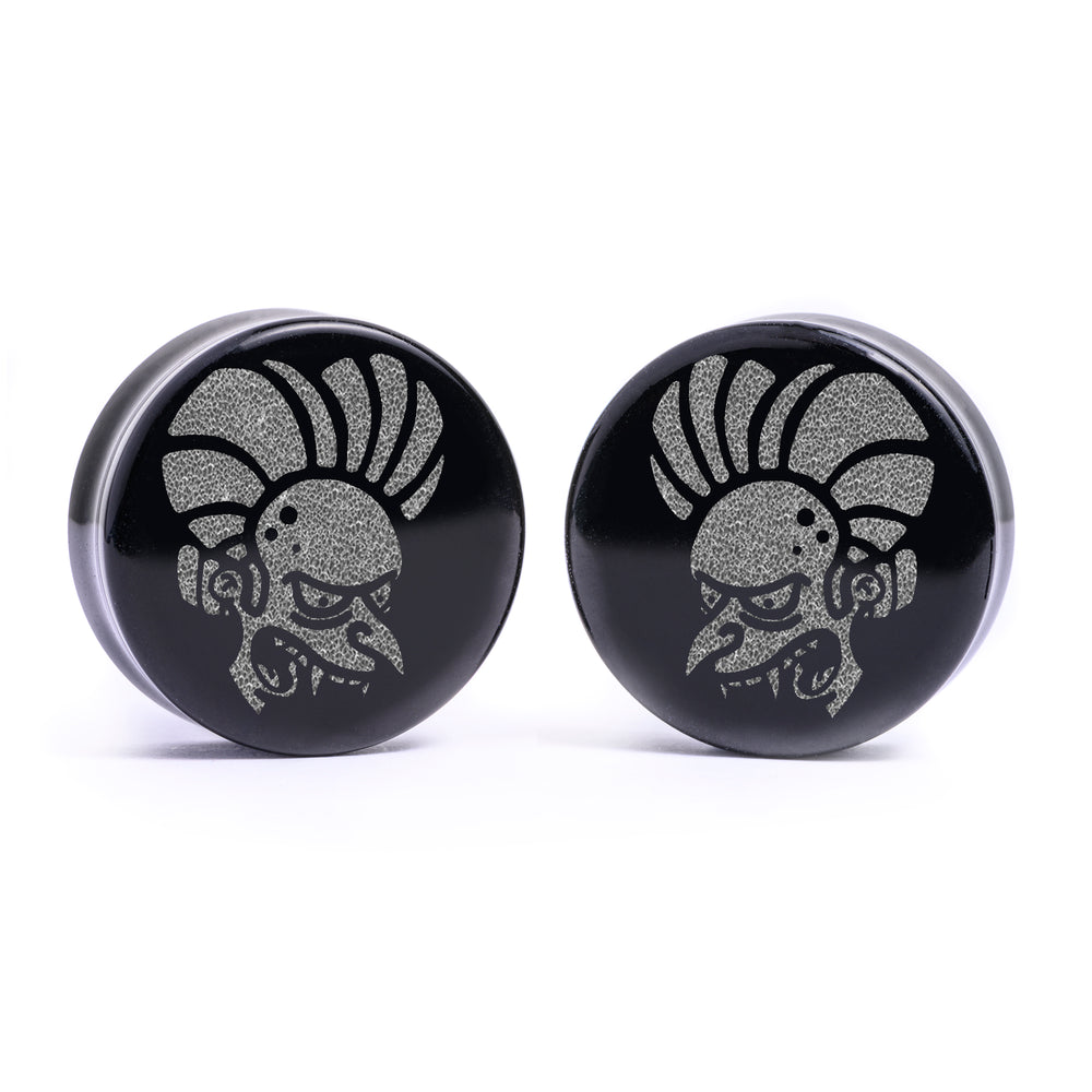 Count Burns Plug / Gauge - Black Glass | Flat Faced Double Flare - Lasered To Order In House At Custom Plugs HQ