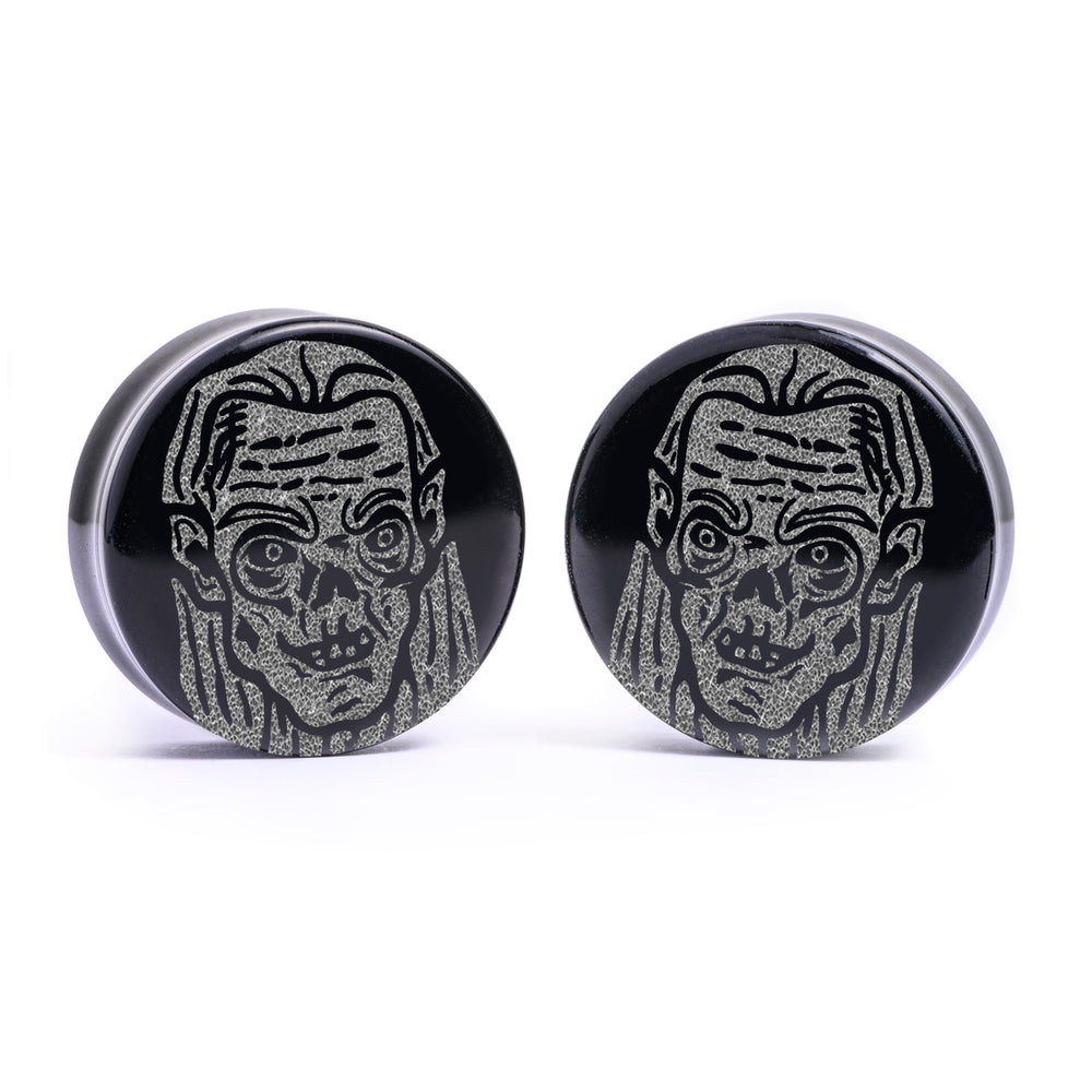 Crypt Keeper Plug / Gauge - Black Glass | Flat Faced Double Flare - Lasered To Order In House At Custom Plugs HQ