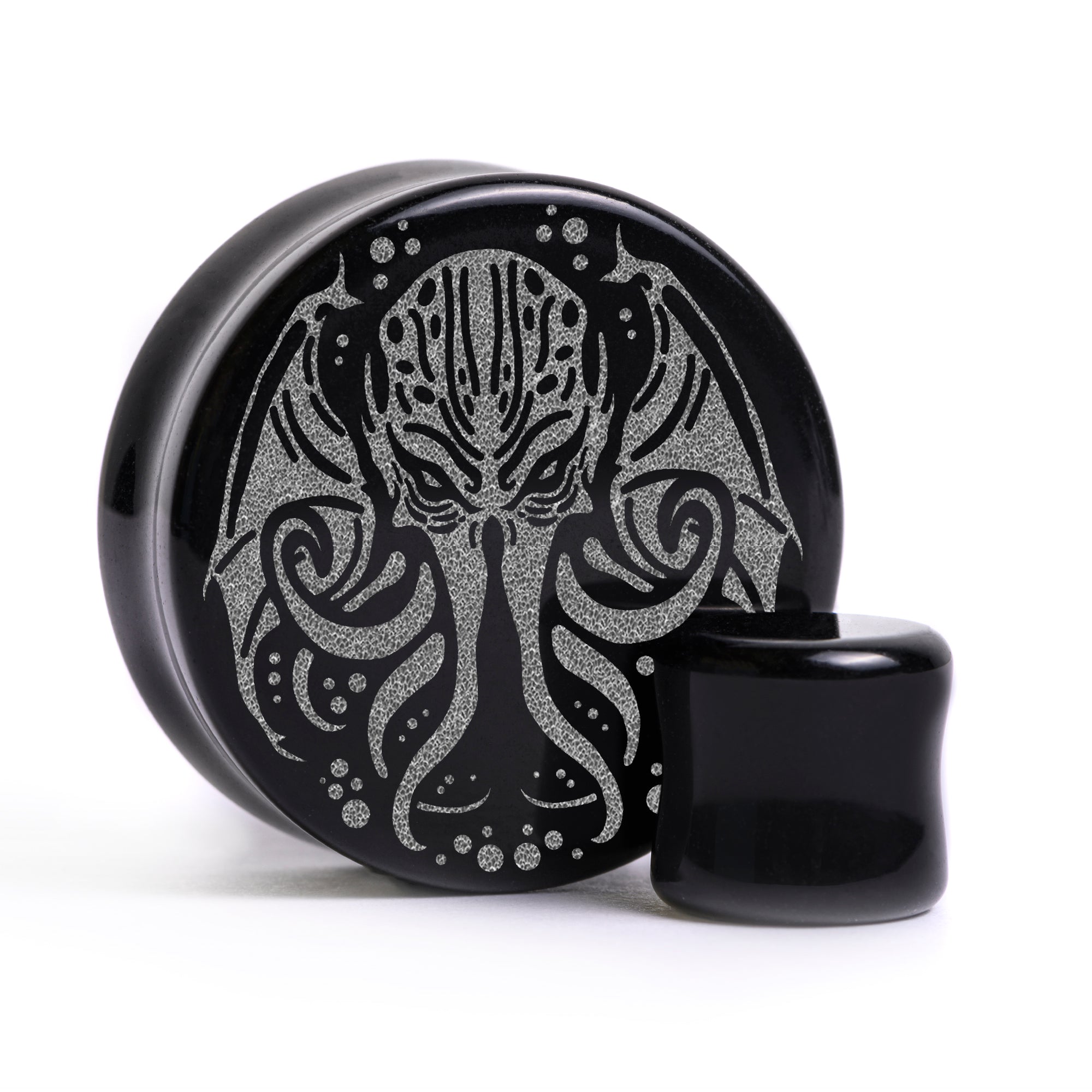 Cthulhu Plug / Gauge - Schwarzes Glas | Flache Vorderseite, Double Flare