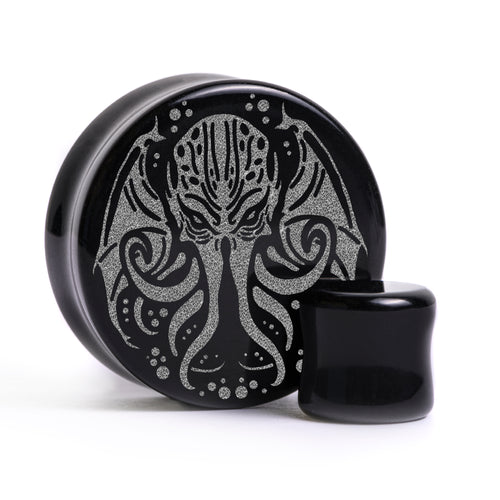 Cthulhu Plug / Gauge - Black Glass | Flat Faced Double Flare