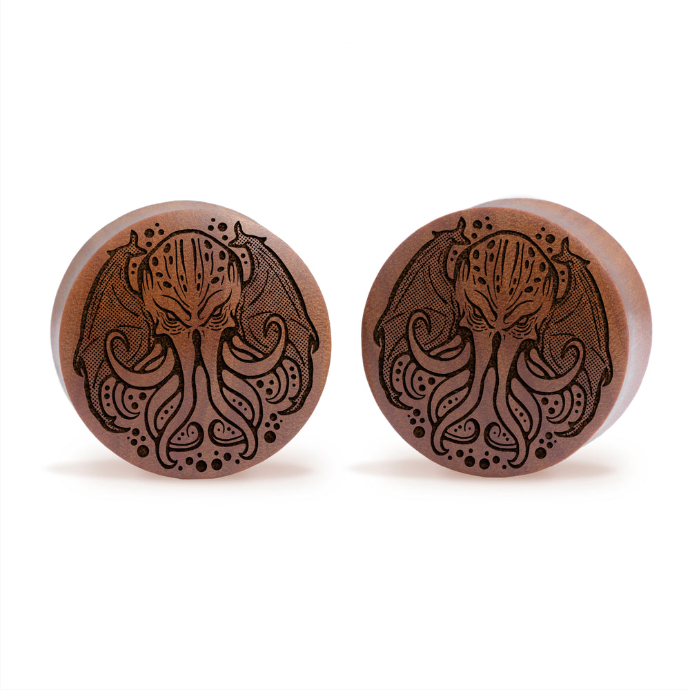 Cthulhu Plug / Gauge - Saba Wood | Convex Double Flare - Lasered To Order In House At Custom Plugs HQ