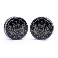 Plug / Gauge Papillon de la mort - Verre noir | Face plate double évasé