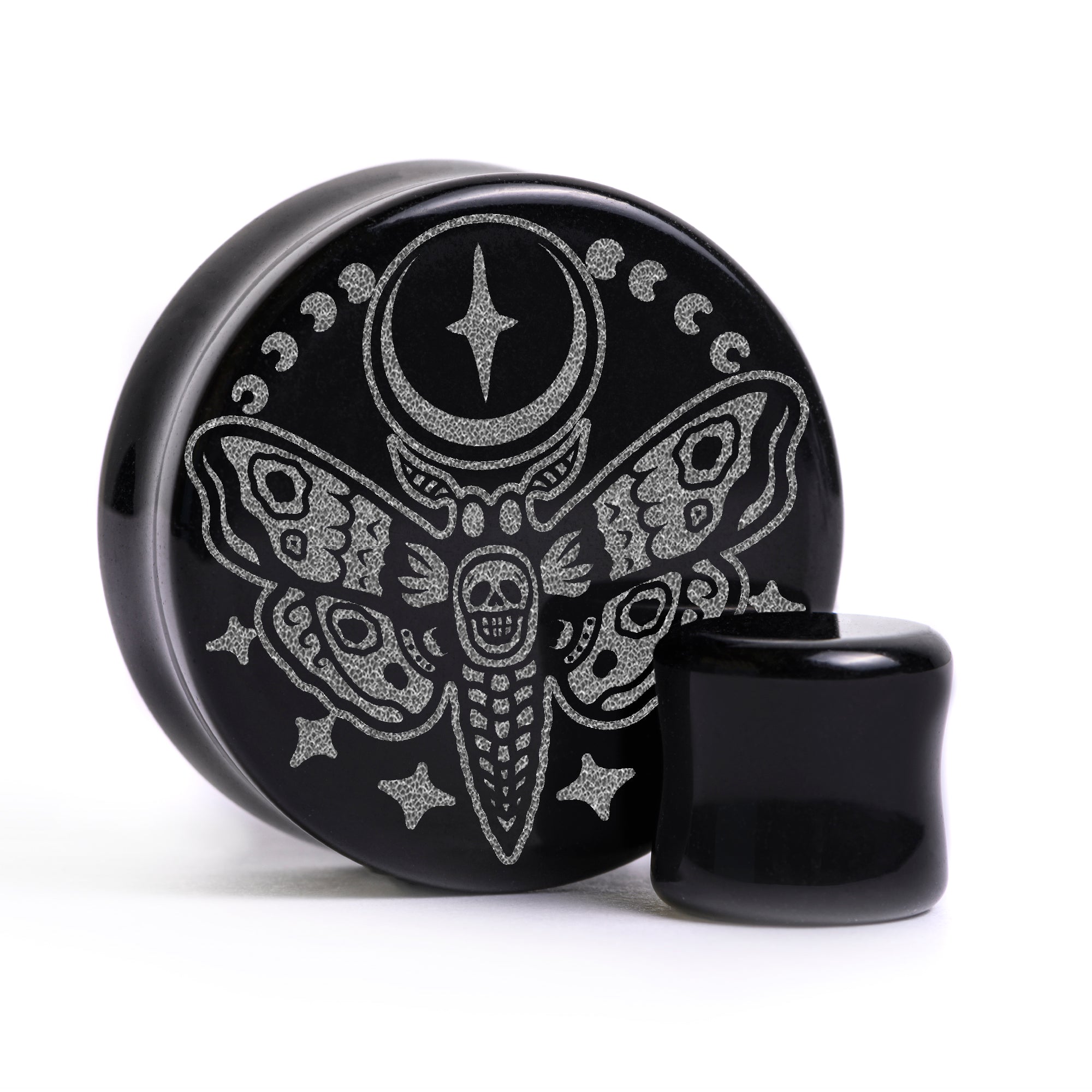 Death Moth Plug / Gauge - Black Glass | Flat Faced Double Flare
