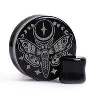 Plug / Gauge Papillon de la mort - Verre noir | Face plate double évasé