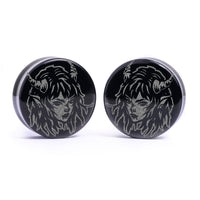 Plug / Gauge Succube femme démon - Verre noir | Face plate double évasé