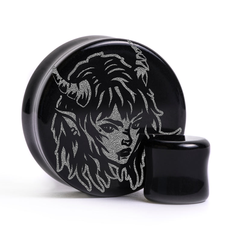 Plug / Gauge Succube femme démon - Verre noir | Face plate double évasé