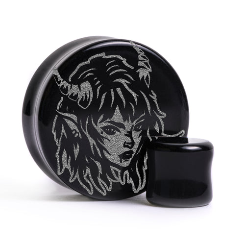 Devil Woman Succubus Plug / Dehnungsstab - Schwarzes Glas | Flach Gesichts Doppelflansch