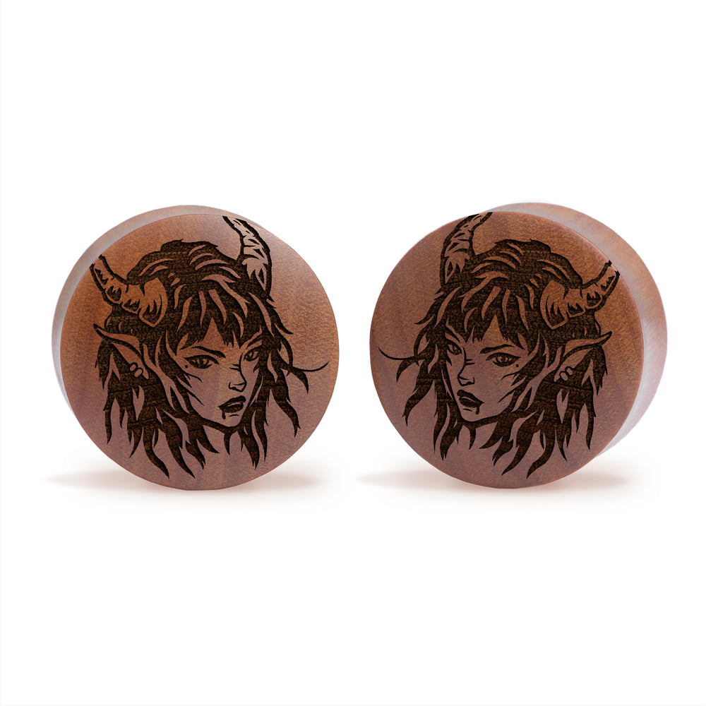 Devil Woman Succubus Plug / Gauge - Saba Wood | Convex Double Flare - Lasered To Order In House At Custom Plugs HQ