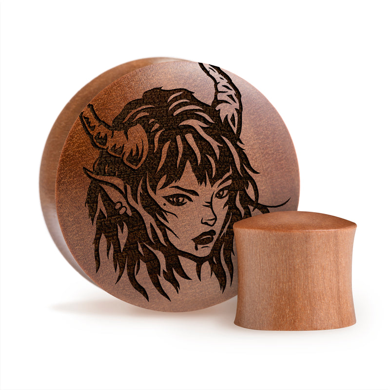 Plug / Gauge Succube femme démon - Bois de Saba | Convexe double évasé