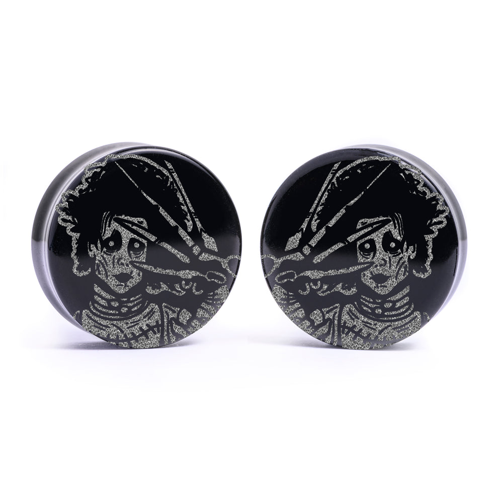 Edward Scissorhands Plug / Gauge - Black Glass | Flat Faced Double Flare - Lasered To Order In House At Custom Plugs HQ