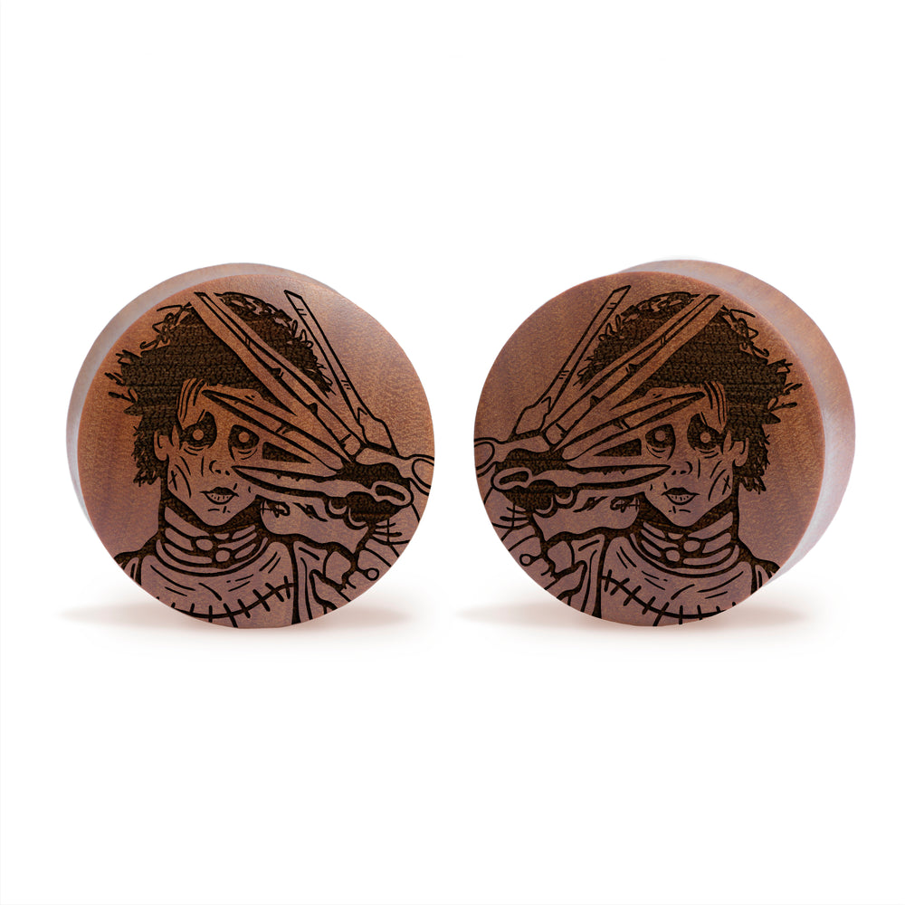 Edward Scissorhands Plug / Gauge - Saba Wood | Convex Double Flare - Lasered To Order In House At Custom Plugs HQ