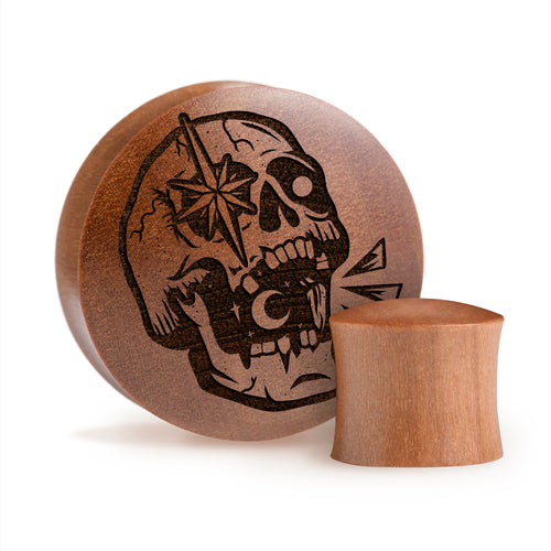 Enlightened Skull Plug / Gauge - Saba Wood | Convex Double Flare