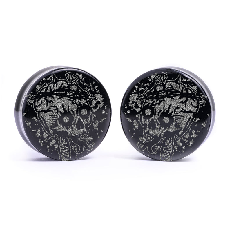 Plug / Gauge Roi déchu - Verre noir | Face plate double évasé