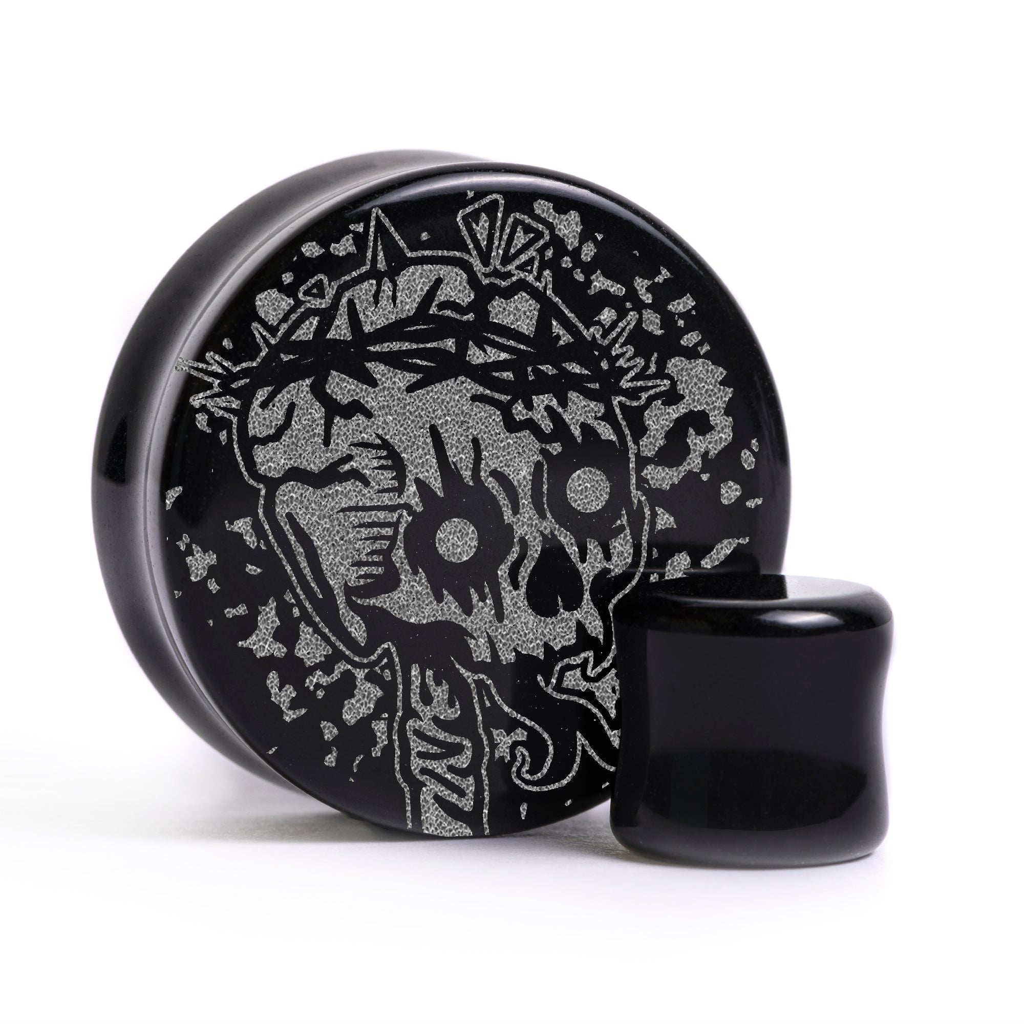 Fallen King Plug / Gauge - Schwarzes Glas | Flach Gesichts Doppelflansch