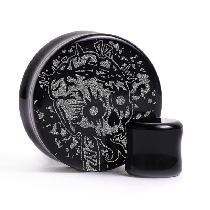 Plug / Gauge Roi déchu - Verre noir | Face plate double évasé