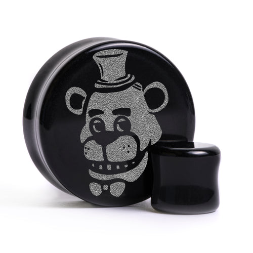 Five Nights At Freddy's Plug / Gauge - Black Glass | Flat Faced Double Flare