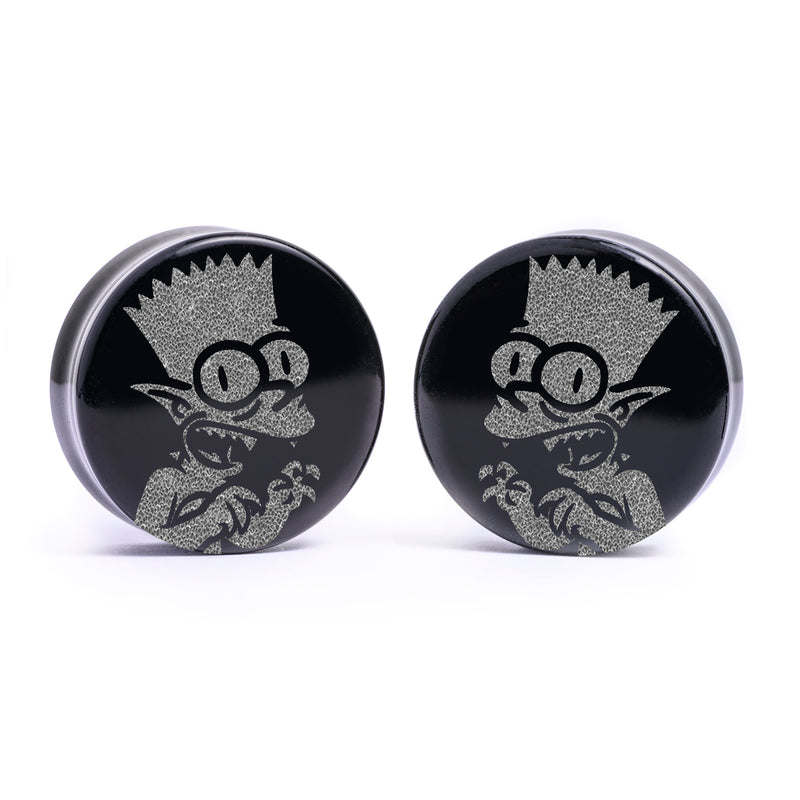 Plug / Gauge Bart gremlin - Verre noir | Face plate double évasé
